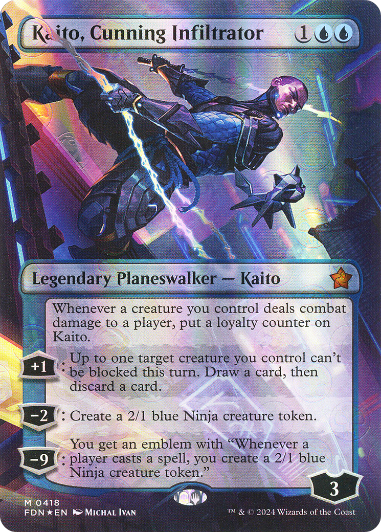 Kaito, Cunning Infiltrator (Borderless) (Mana Foil) (418) [Foundations] foil - Deck Out Gaming