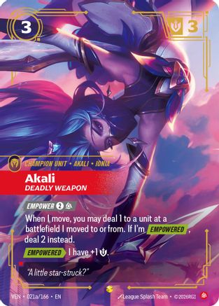 Akali, Deadly Weapon (Alternate Art) (021a/166) [Vendetta] Foil