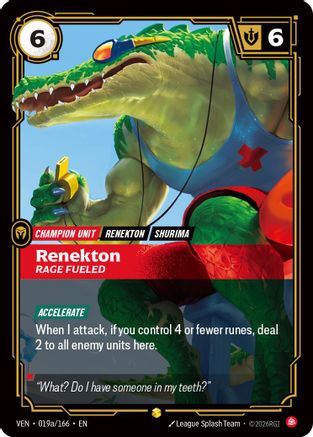 Renekton, Rage Fueled (Alternate Art) (019a/166) [Vendetta] Foil-1
