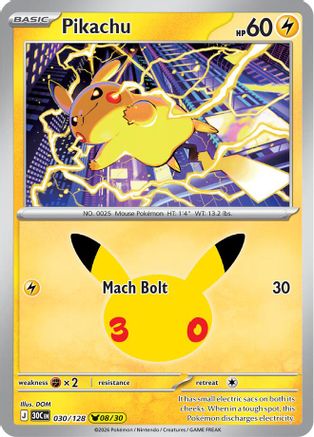 Pikachu - 030/128 (30) [ME: 30th Celebration] Holofoil