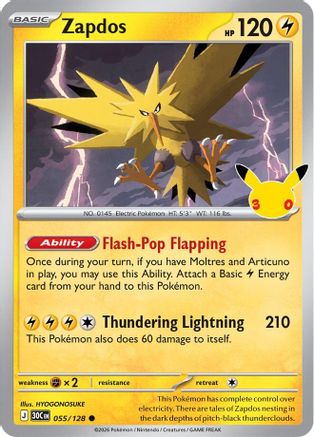 Zapdos - 055/128 (55) [ME: 30th Celebration] Holofoil