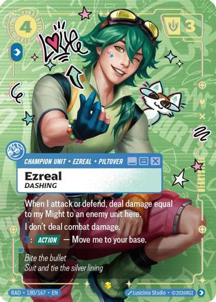 Ezreal, Dashing (Showcase) (180/167) [Radiance] Foil - Deck Out Gaming