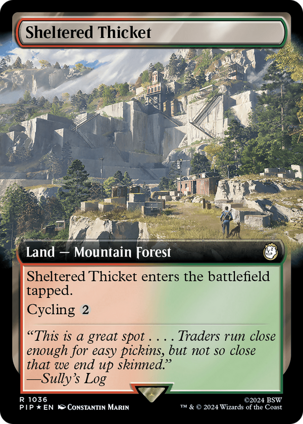 Sheltered Thicket (Extended Art) (Surge Foil) (1036) [Fallout] foil - Deck Out Gaming