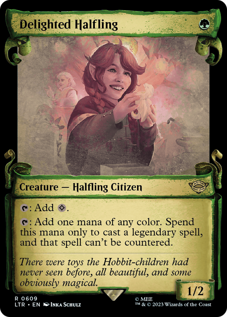 Delighted Halfling (Showcase Scrolls) (609) [The Lord of the Rings: Tales of Middle-earth] foil - Deck Out Gaming