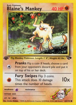 Blaine's Mankey (63) [Gym Challenge] 1st Edition - Deck Out Gaming