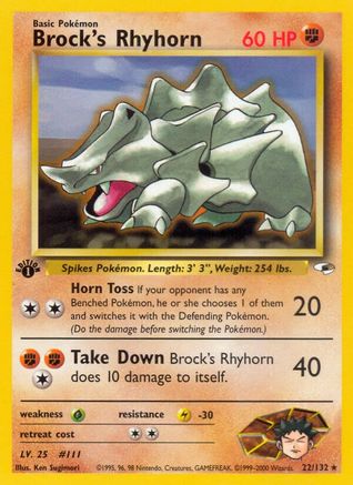 Brock's Rhyhorn (22) [Gym Heroes] 1st Edition - Deck Out Gaming