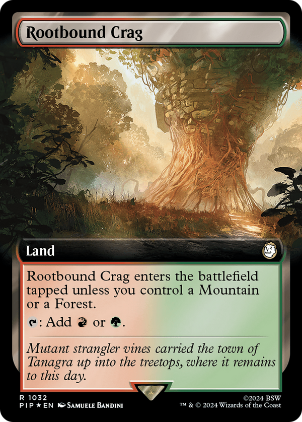 Rootbound Crag (Extended Art) (Surge Foil) (1032) [Fallout] foil - Deck Out Gaming