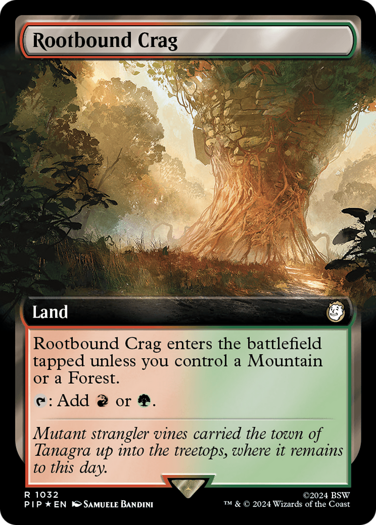 Rootbound Crag (Extended Art) (Surge Foil) (1032) [Fallout] foil - Deck Out Gaming