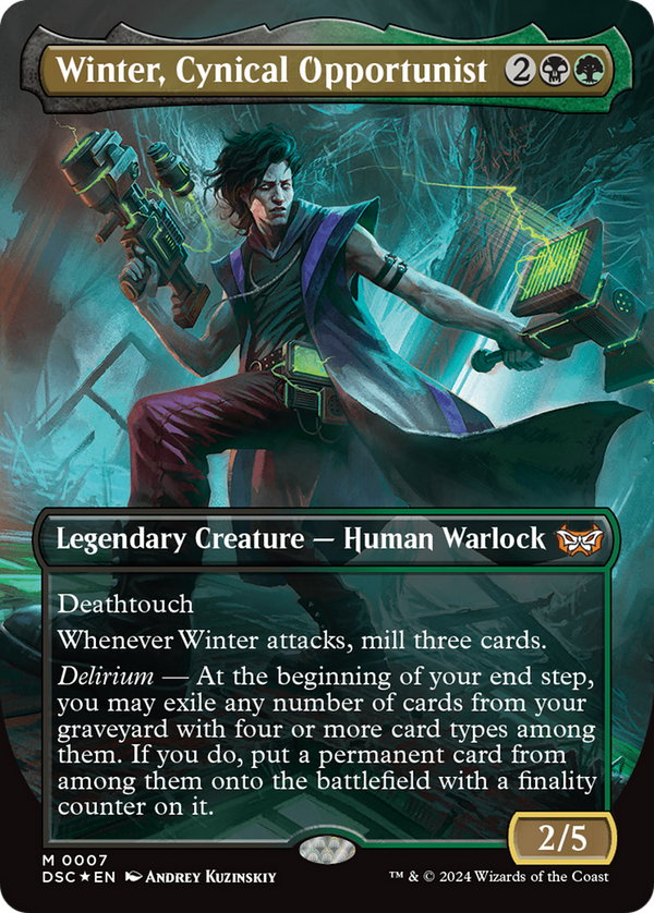 Winter, Cynical Opportunist (Borderless) (7) [Duskmourn: House of Horror Commander] foil - Deck Out Gaming