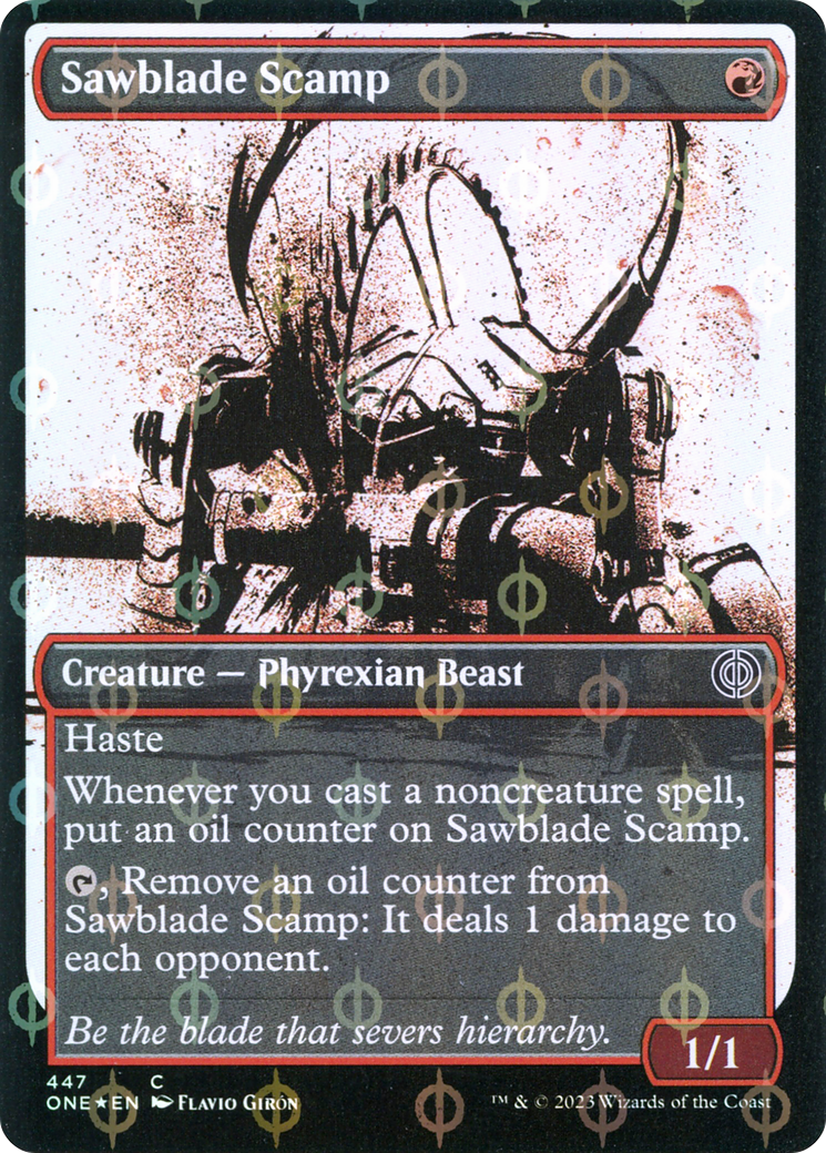 Sawblade Scamp (Showcase) (Step-and-Compleat Foil) (447) [Phyrexia: All Will Be One] foil - Deck Out Gaming