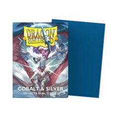 Dragon Shield Standard Size Dual Matte Sleeves - Cobalt & Silver - 100 Count - Deck Out Gaming
