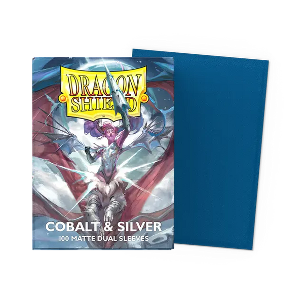 Dragon Shield Standard Size Dual Matte Sleeves - Cobalt & Silver - 100 Count - Deck Out Gaming