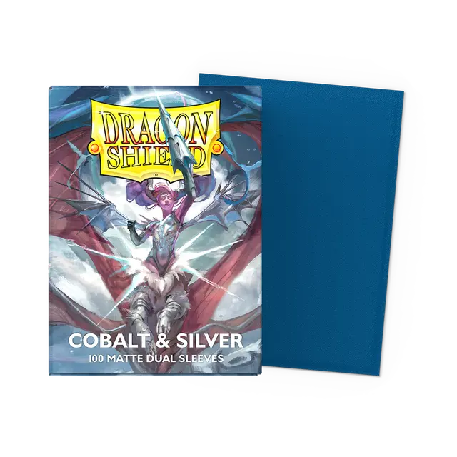Dragon Shield Standard Size Dual Matte Sleeves - Cobalt & Silver - 100 Count - Deck Out Gaming