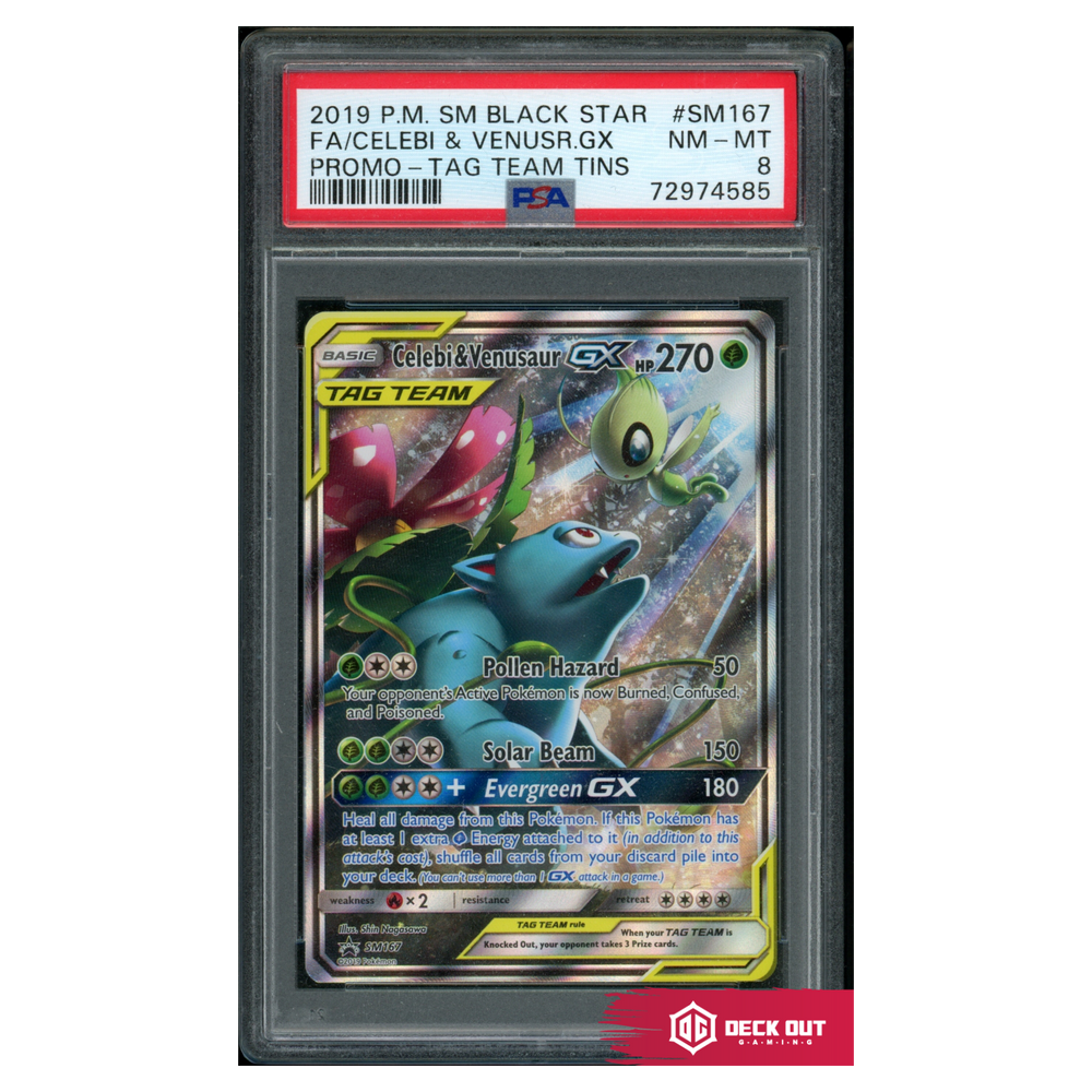 Celebi & Venusaur GX - SM Promos - SM167 - PSA 8 - 72974585 - Deck Out Gaming