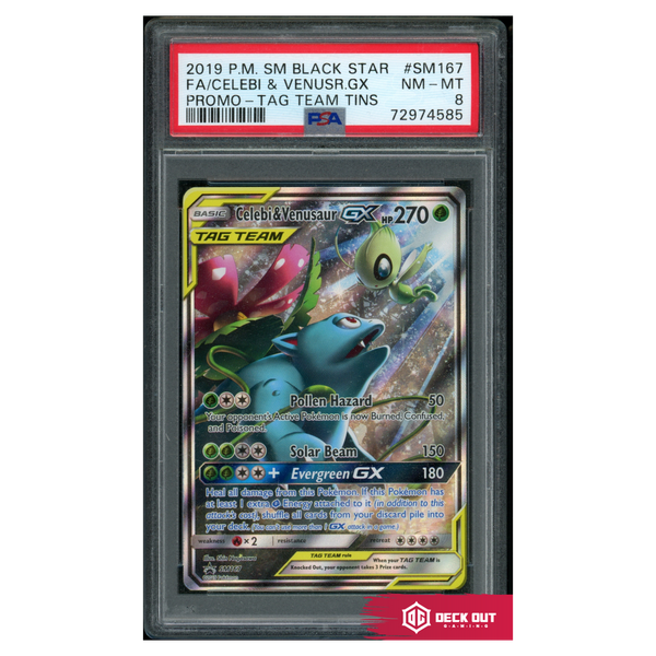 Celebi & Venusaur GX - SM Promos - SM167 - PSA 8 - 72974585 - Deck Out Gaming
