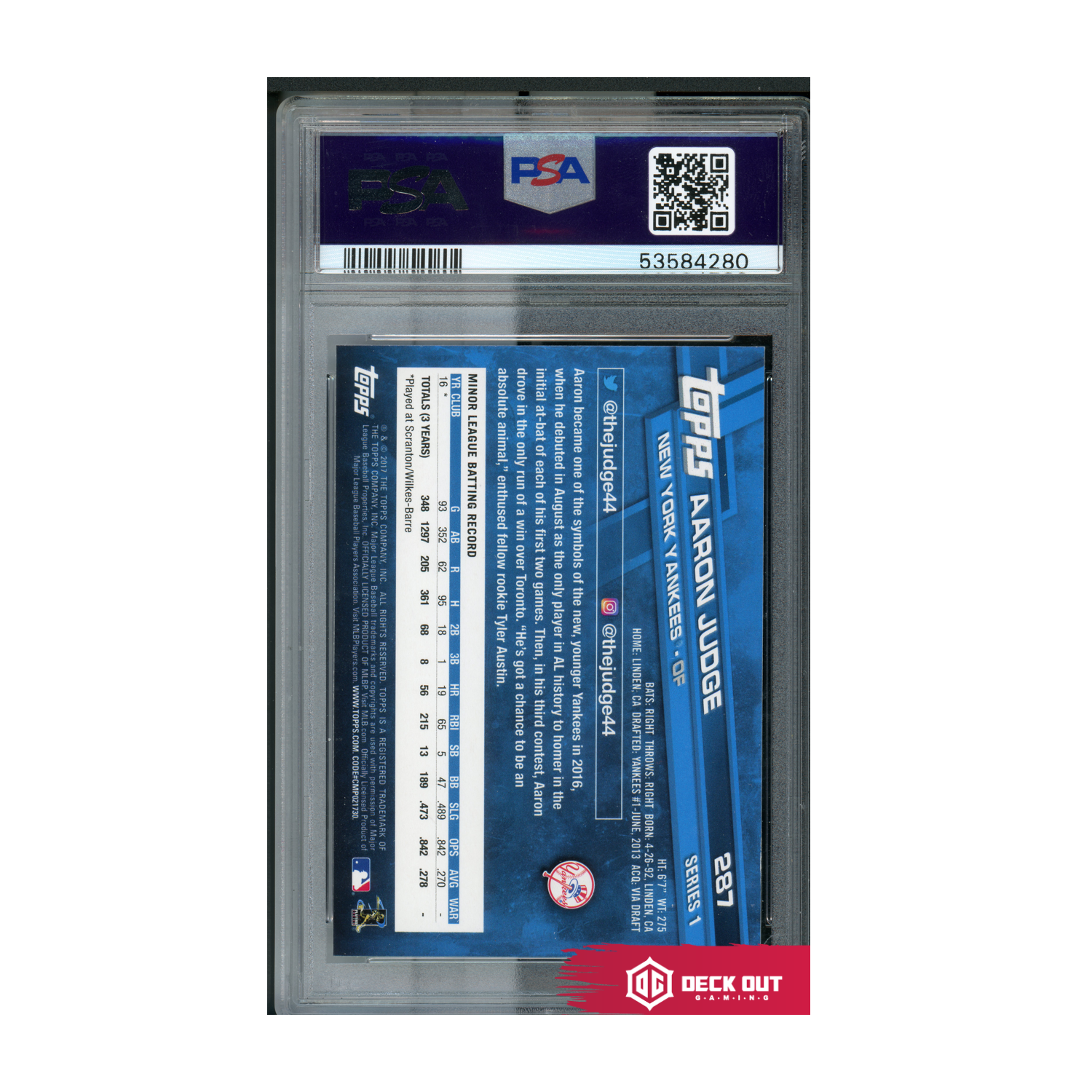 Aaron Judge (Catching) - 2017 Topps - 287 - PSA 10 - 53584280 - Deck Out Gaming