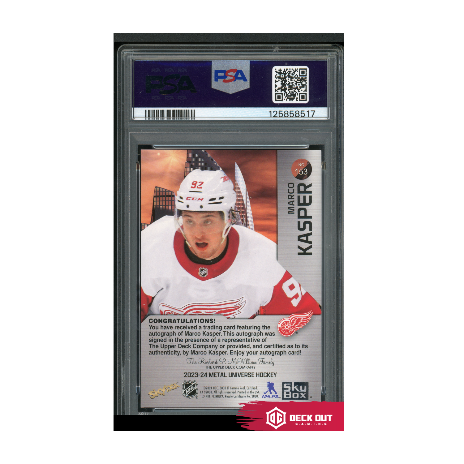 Marco Kasper - Rookie Autograph - 386/399 - 2023 Metal Universe - 153 - PSA 8 - 125858517