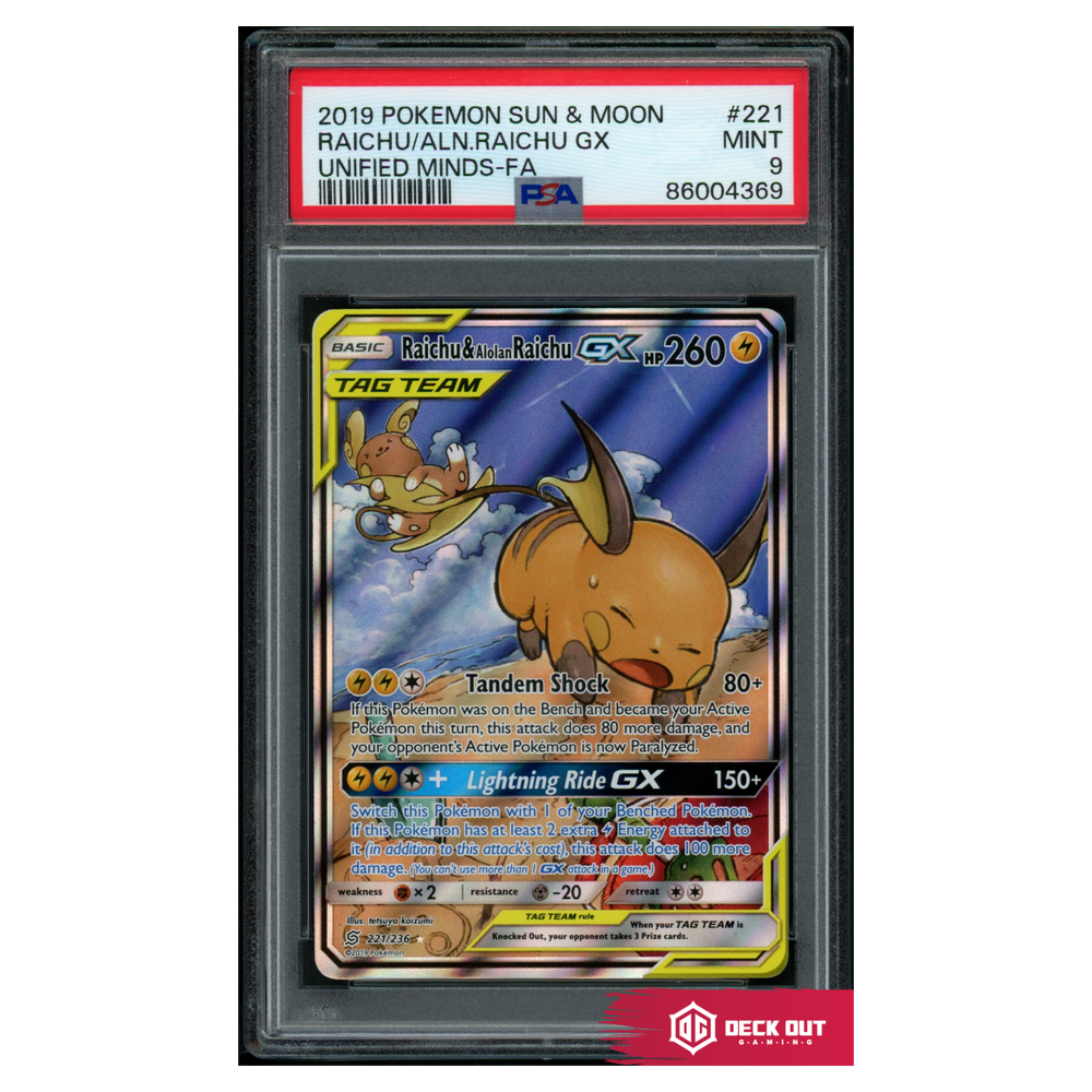 Raichu & Alolan Raichu GX - Unified Minds - 221 - PSA 9 - 86004369 - Deck Out Gaming