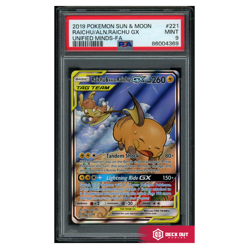 Raichu & Alolan Raichu GX - Unified Minds - 221 - PSA 9 - 86004369 - Deck Out Gaming
