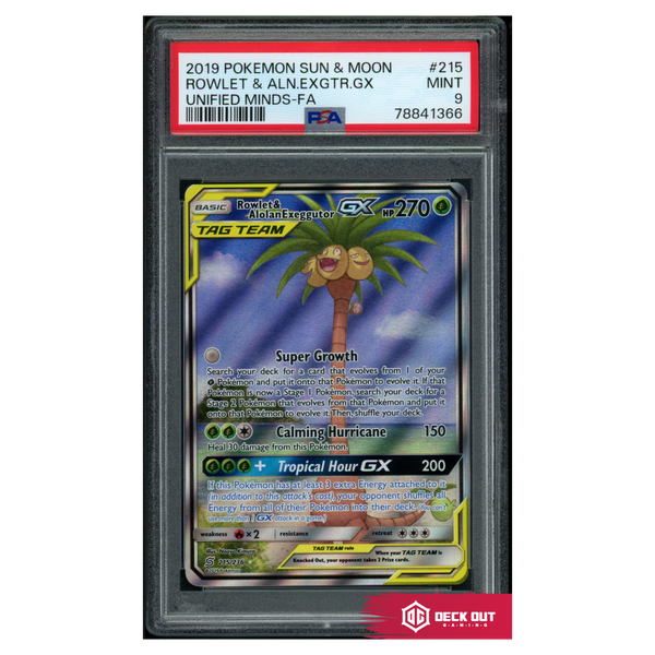 Rowlet & Alolan Exeggutor GX - Unified Minds - 215 - PSA 9 - 78841366 - Deck Out Gaming