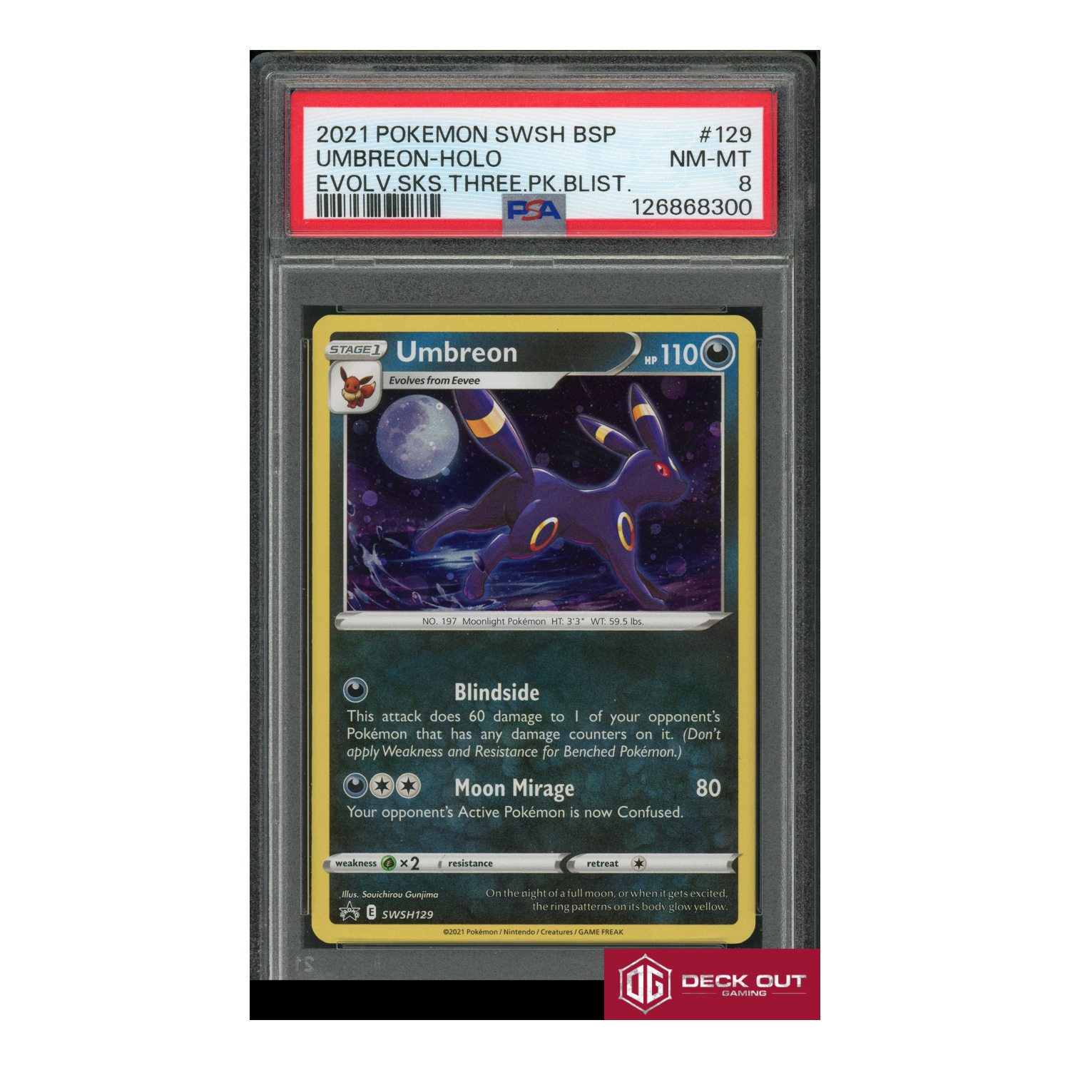 Umbreon Holo - Evolv Sks Three PK Blist - 2021 Pokemon SWSH BSP - 129 - PSA 8 - 126868300