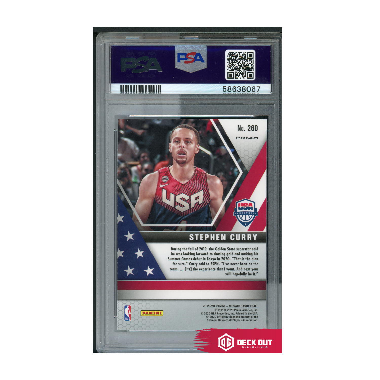 Stephen Curry (Reactive Blue) - 2019 Panini Mosaic - 260 - PSA 10 - 58638067 - Deck Out Gaming
