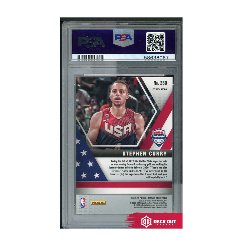 Stephen Curry (Reactive Blue) - 2019 Panini Mosaic - 260 - PSA 10 - 58638067 - Deck Out Gaming