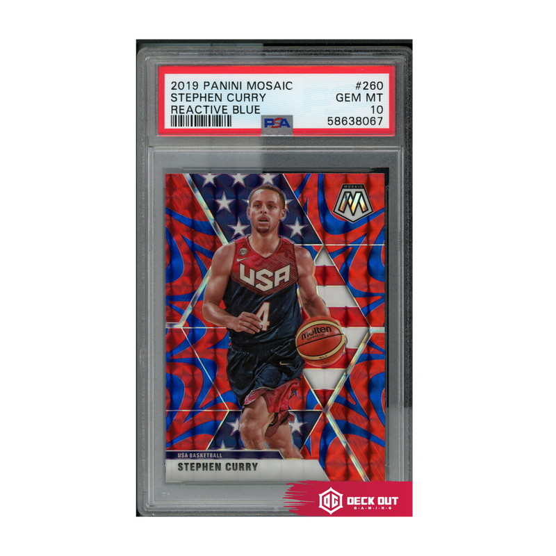 Stephen Curry (Reactive Blue) - 2019 Panini Mosaic - 260 - PSA 10 - 58638067 - Deck Out Gaming