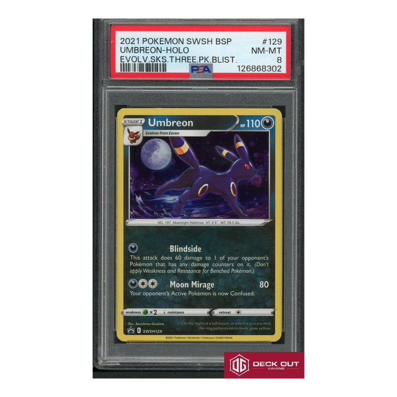 Umbreon Holo - Evolv Sks Three PK Blist - 2021 Pokemon SWSH BSP - 129 - PSA 8 - 126868302-1