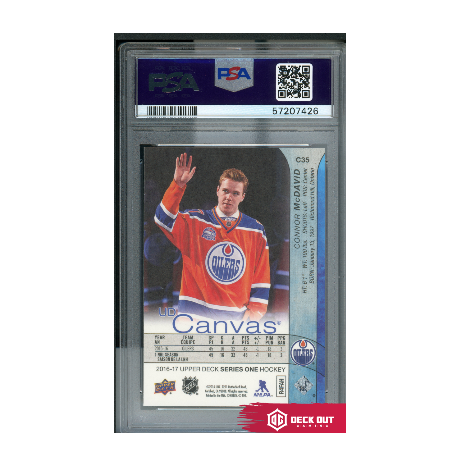 Connor McDavid - 2016 UD Canvas - C35 - PSA 10 - 57207426 - Deck Out Gaming
