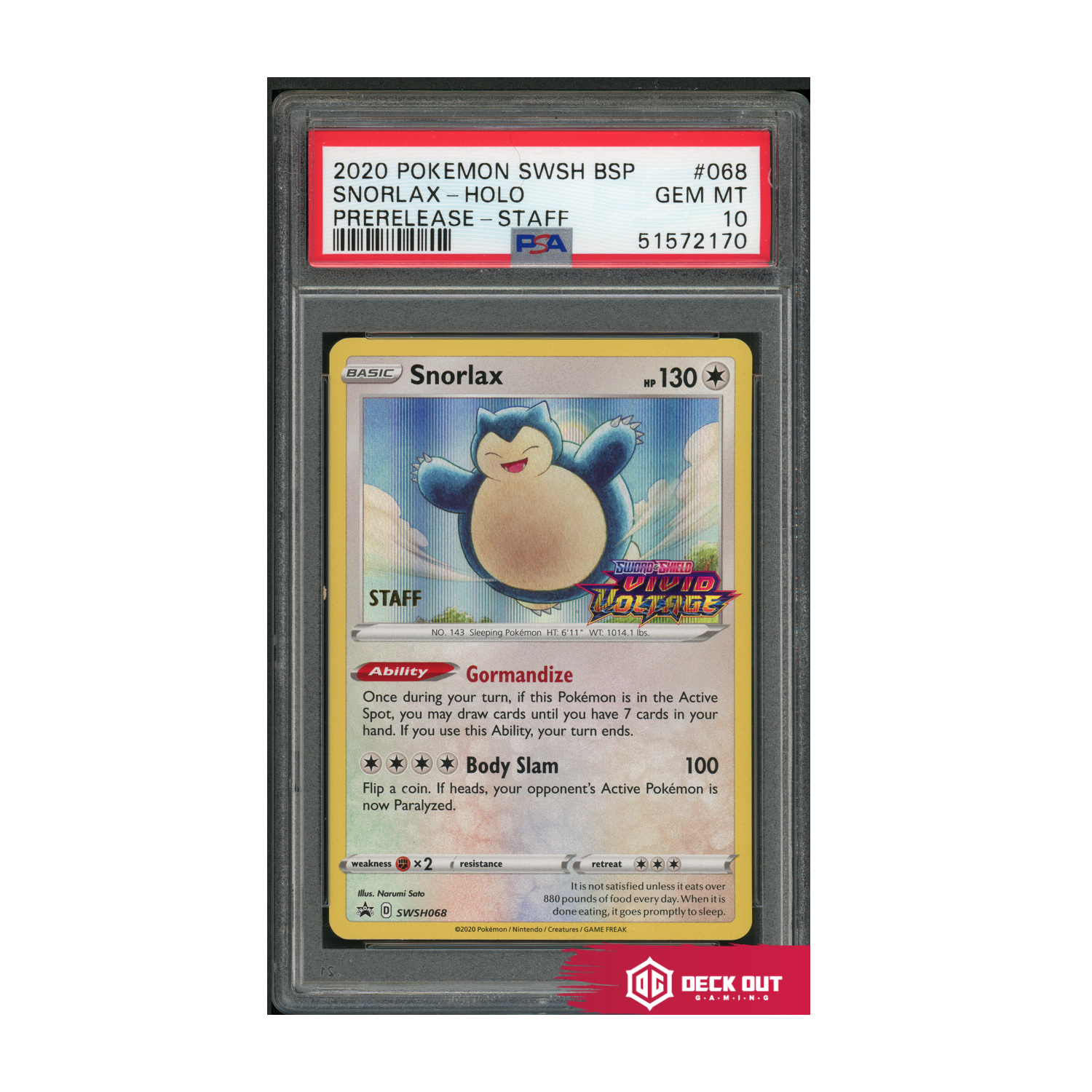 Snorlax (Staff) - SWSH Promos - SWSH068 - PSA 10 - 51572170 - Deck Out Gaming
