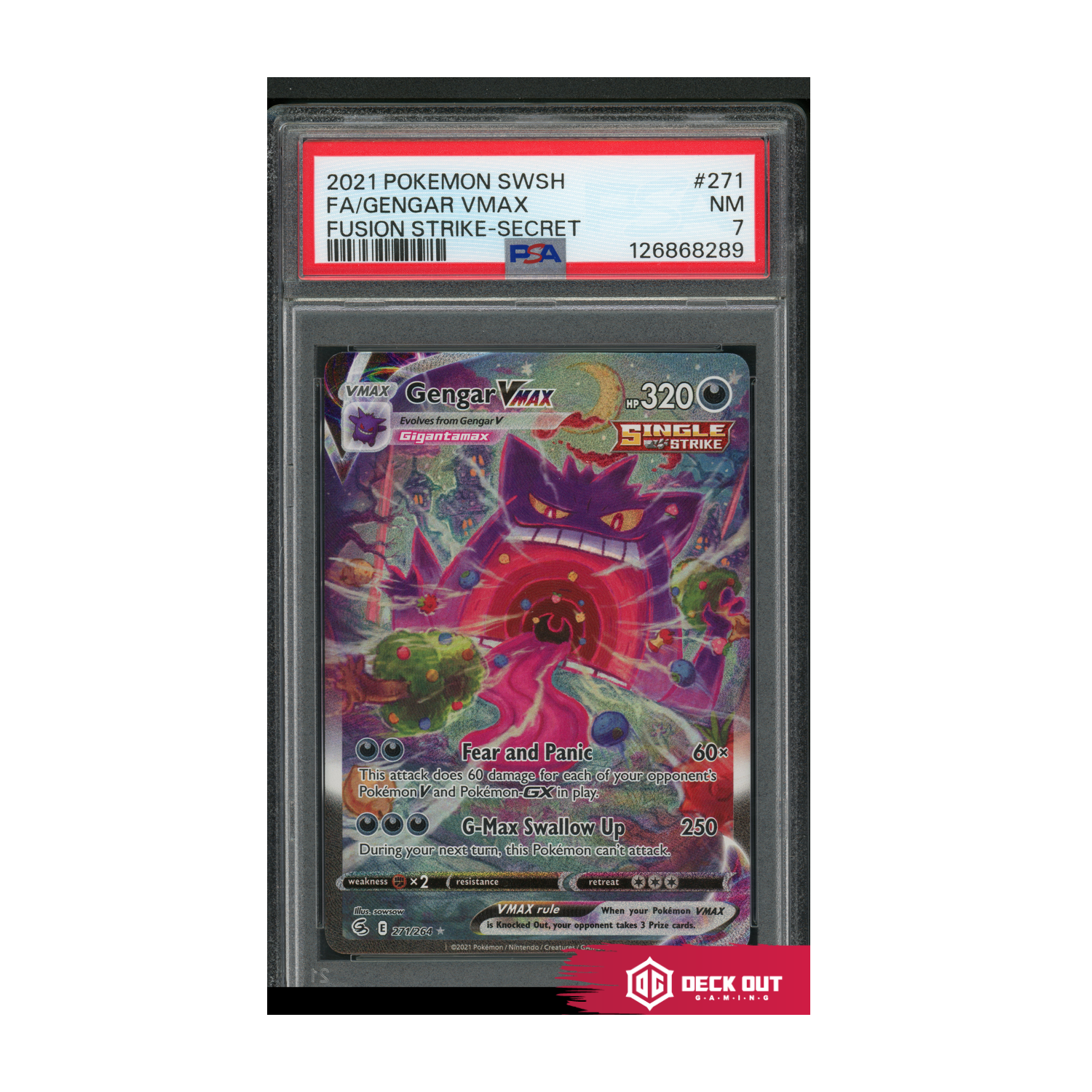 Gengar VMAX - Fusion Strike Secret Rare - 2021 Pokemon SWSH - 271 - PSA 7 - 126868289
