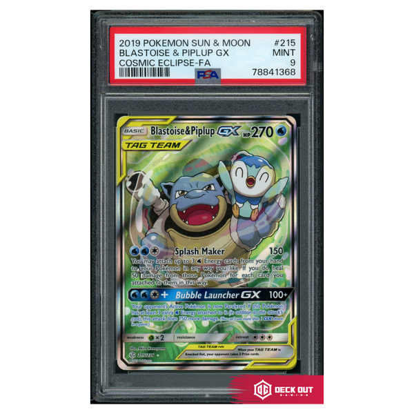 Blastoise & Piplup GX - Cosmic Eclipse - 215 - PSA 9 - 78841368 - Deck Out Gaming