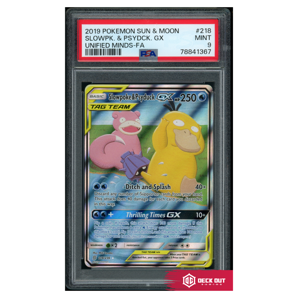 Slowpoke & Psyduck GX - Unified Minds - 218 - PSA 9 - 78841367 - Deck Out Gaming