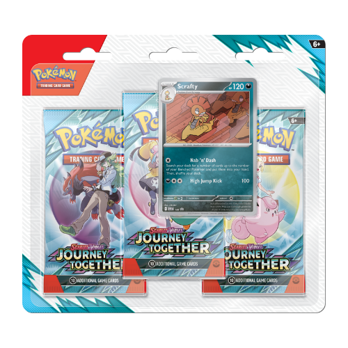 Pokemon SV Journey Together 3-Pack Blister - Scrafty (Limit 1 Per Person) (Pre-Order Ships March 28 2025)