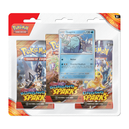 Pokemon SV Surging Sparks 3-Pack Blister - Quagsire (Pre-Order Ships November 8 2024) - Deck Out Gaming