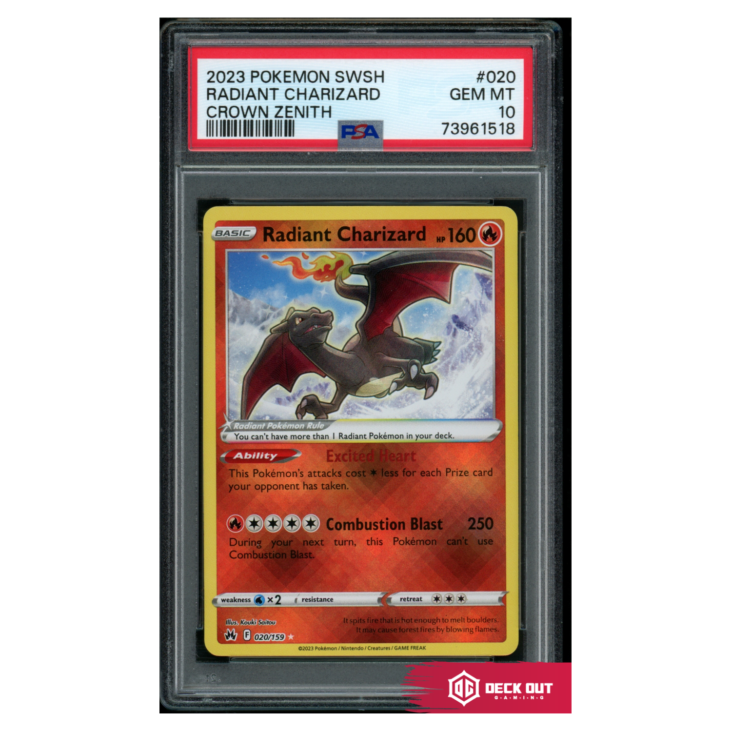 Radiant Charizard - Crown Zenith -  020 - PSA 10 - 73961518 - Deck Out Gaming