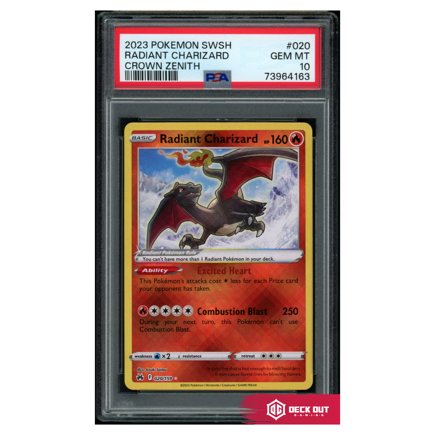 Radiant Charizard - Crown Zenith -  020 - PSA 10 - 73964163 - Deck Out Gaming