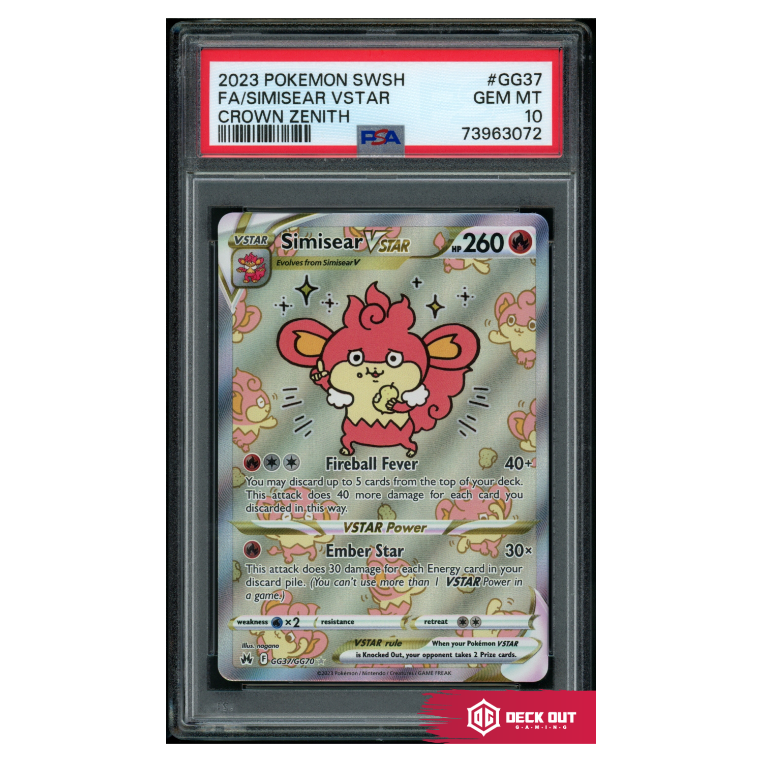 Simisear VSTAR - Crown Zenith - GG37 - PSA 10 - 73963072 - Deck Out Gaming