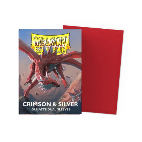 Dragon Shield Standard Size Dual Matte Sleeves - Crimson & Silver - 100 Count - Deck Out Gaming