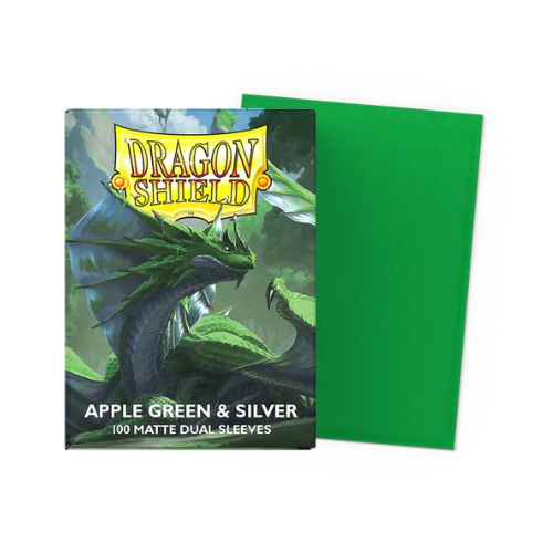 Dragon Shield Standard Size Dual Matte Sleeves - Apple Green & Silver - 100 Count - Deck Out Gaming