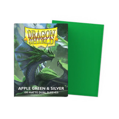 Dragon Shield Standard Size Dual Matte Sleeves - Apple Green & Silver - 100 Count - Deck Out Gaming