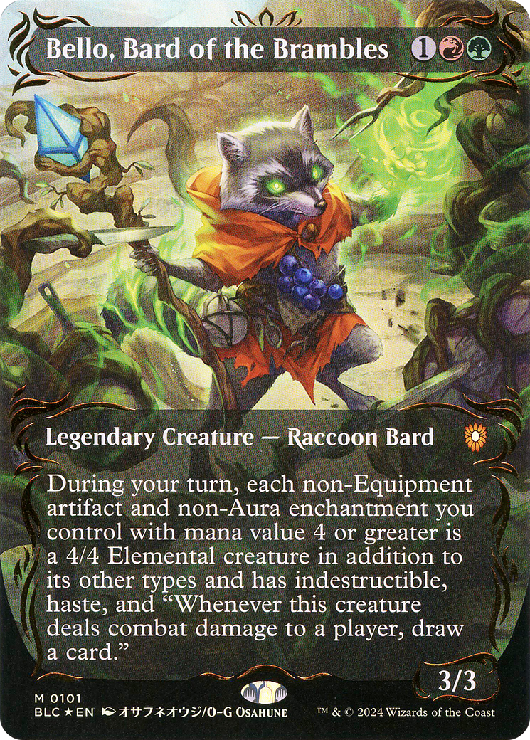 Bello, Bard of the Brambles (Borderless) (Raised Foil) (101) [Bloomburrow Commander] foil - Deck Out Gaming