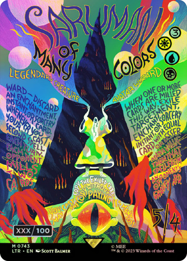Saruman of Many Colors (Borderless Poster) (Serial Numbered) (743) [The Lord of the Rings: Tales of Middle-earth] foil - Deck Out Gaming