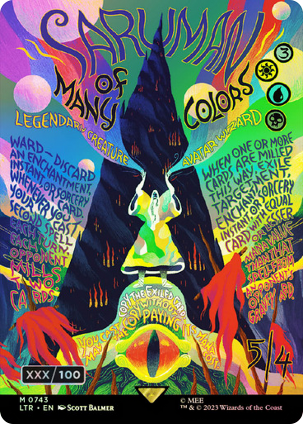 Saruman of Many Colors (Borderless Poster) (Serial Numbered) (743) [The Lord of the Rings: Tales of Middle-earth] foil - Deck Out Gaming