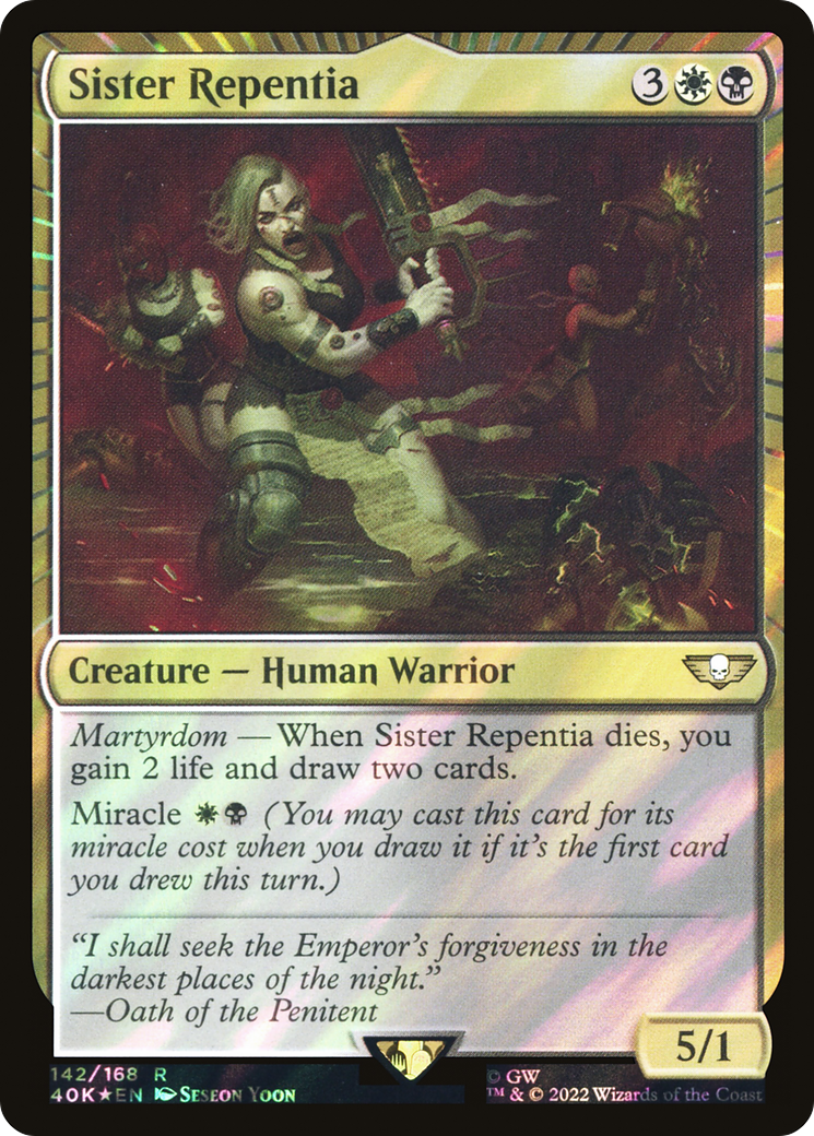 Sister Repentia (Surge Foil) (142) [Warhammer 40,000 Commander] foil - Deck Out Gaming