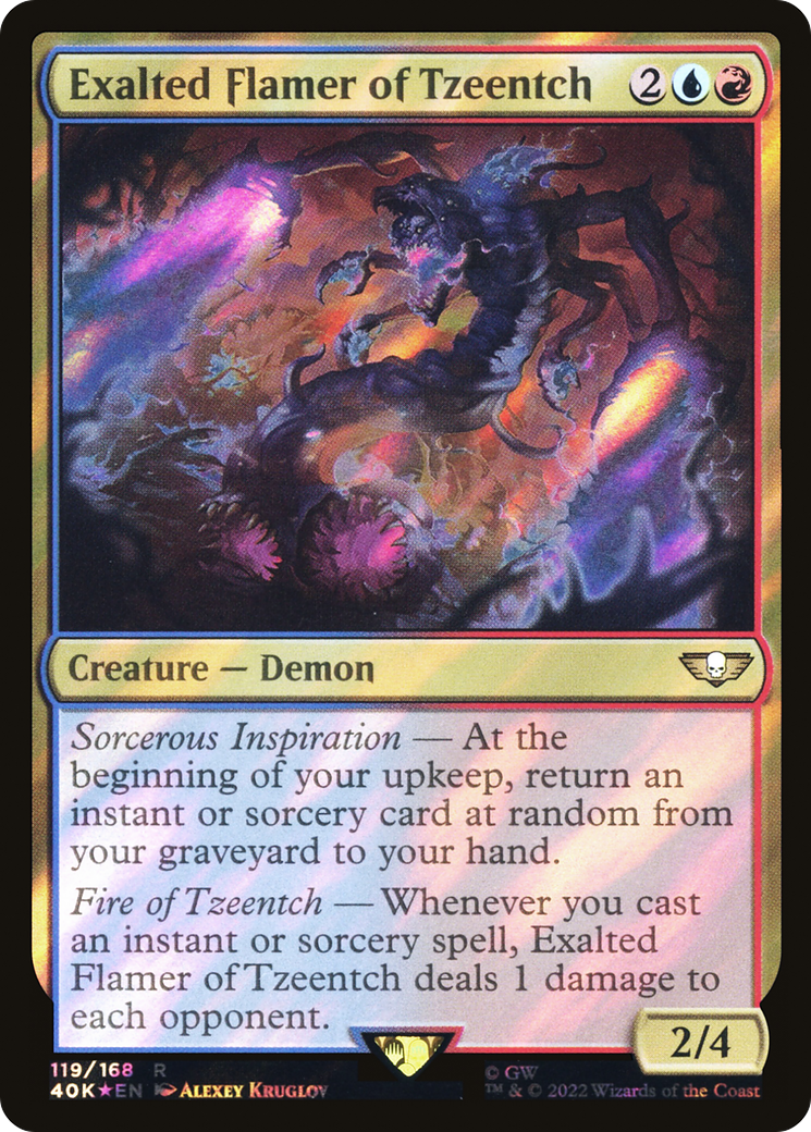 Exalted Flamer of Tzeentch (Surge Foil) (119) [Warhammer 40,000 Commander] foil - Deck Out Gaming