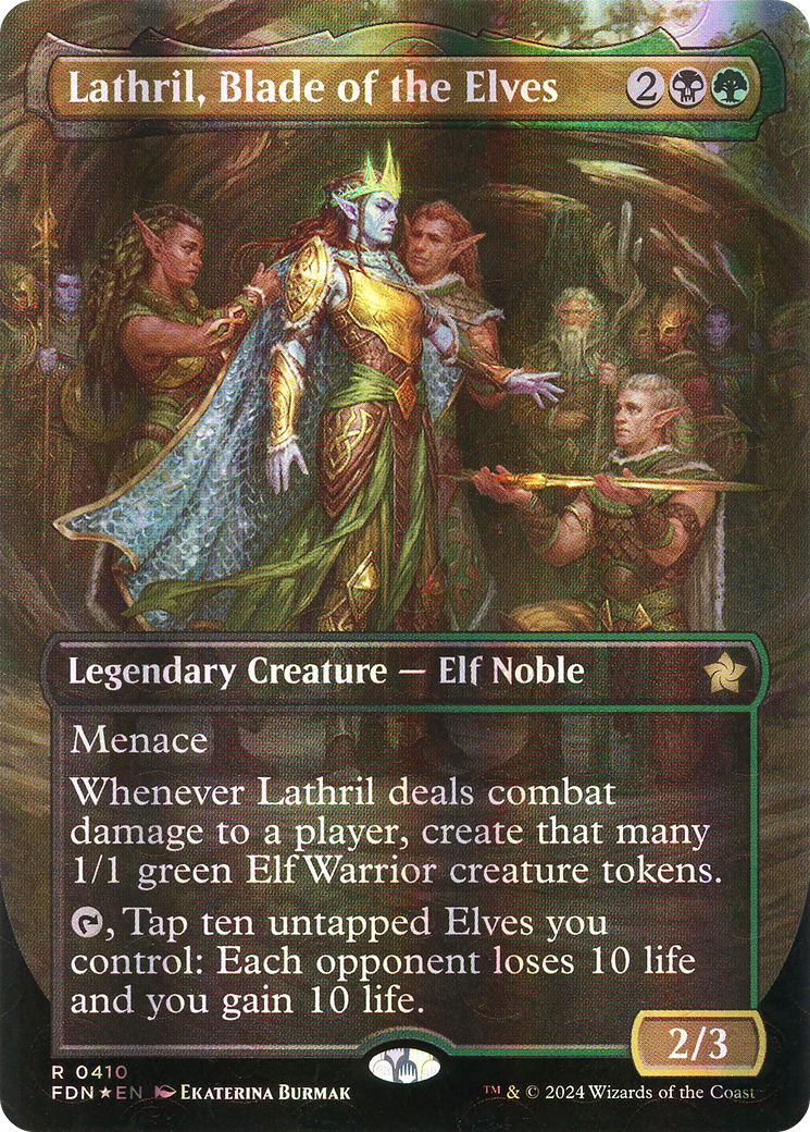 Lathril, Blade of the Elves (Borderless) (Mana Foil) (410) [Foundations] foil - Deck Out Gaming