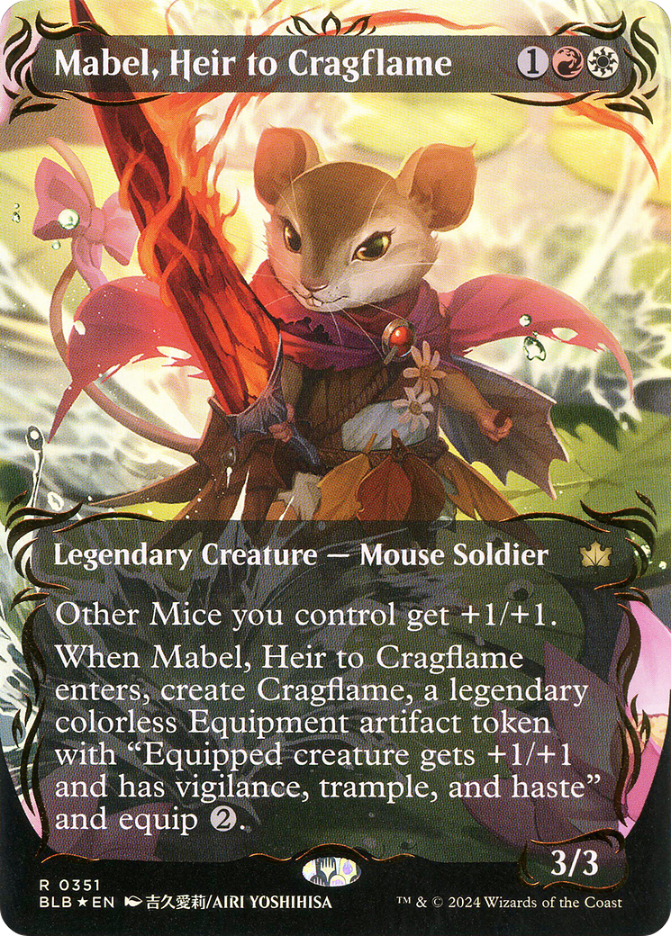 Mabel, Heir to Cragflame (Borderless) (Raised Foil) (351) [Bloomburrow] foil - Deck Out Gaming