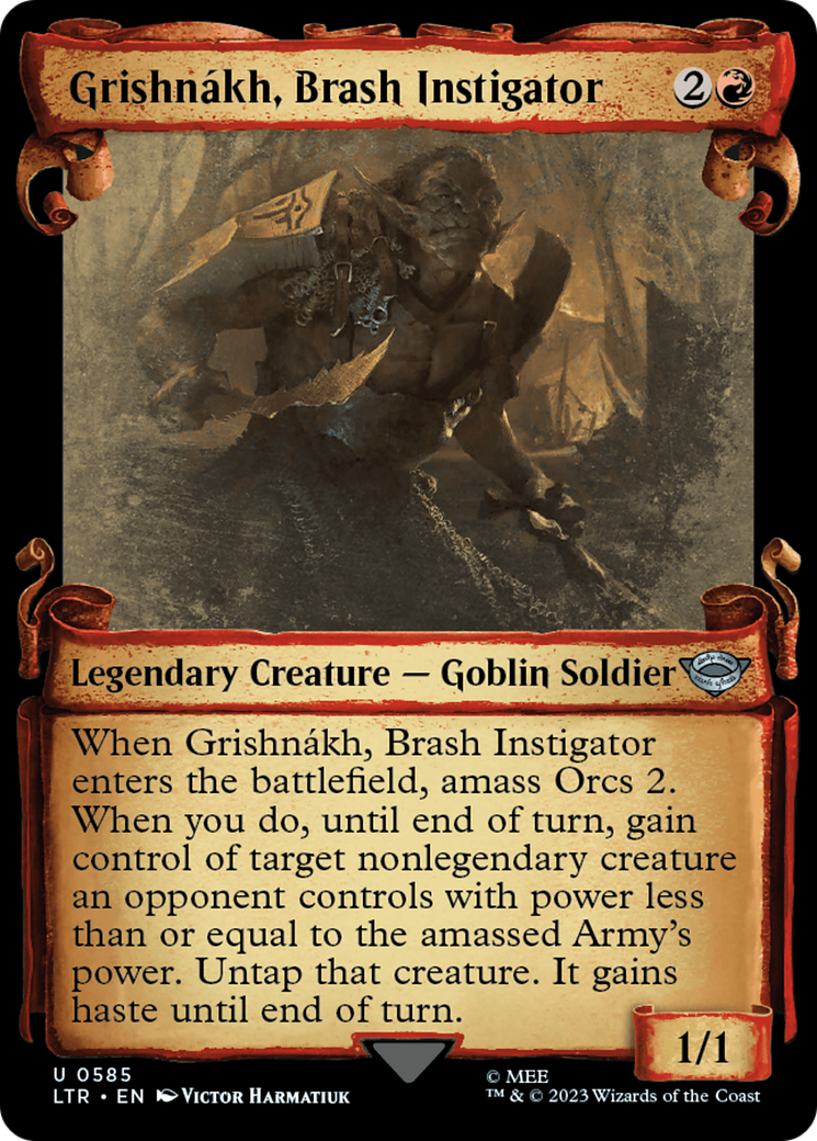 Grishnakh, Brash Instigator (Showcase Scrolls) (585) [The Lord of the Rings: Tales of Middle-earth] foil - Deck Out Gaming